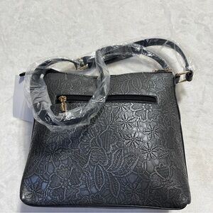 AR NEW YORK Floral Emboss Design Crossbody Black NWT